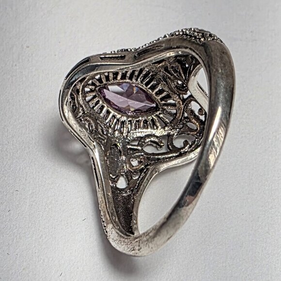 Antique Style Purple Stone Ring Silver Tone | EU 19 (US 9) - Picture 6 of 6